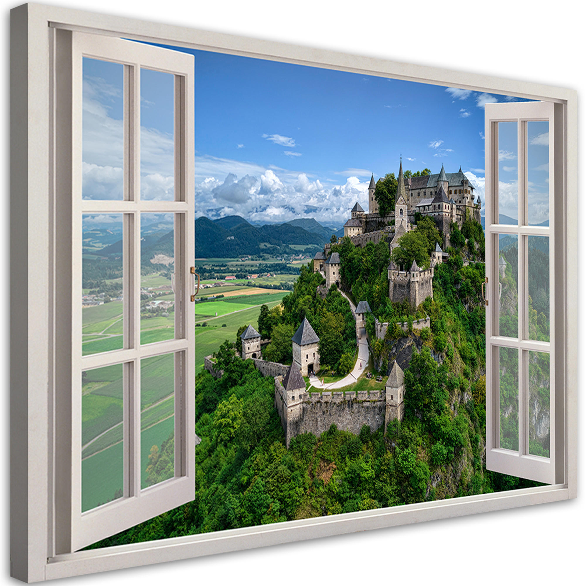 WANDBILD fensterblick schlosslandschaft natur - Grün, Textil (60/40cm) - Feeby