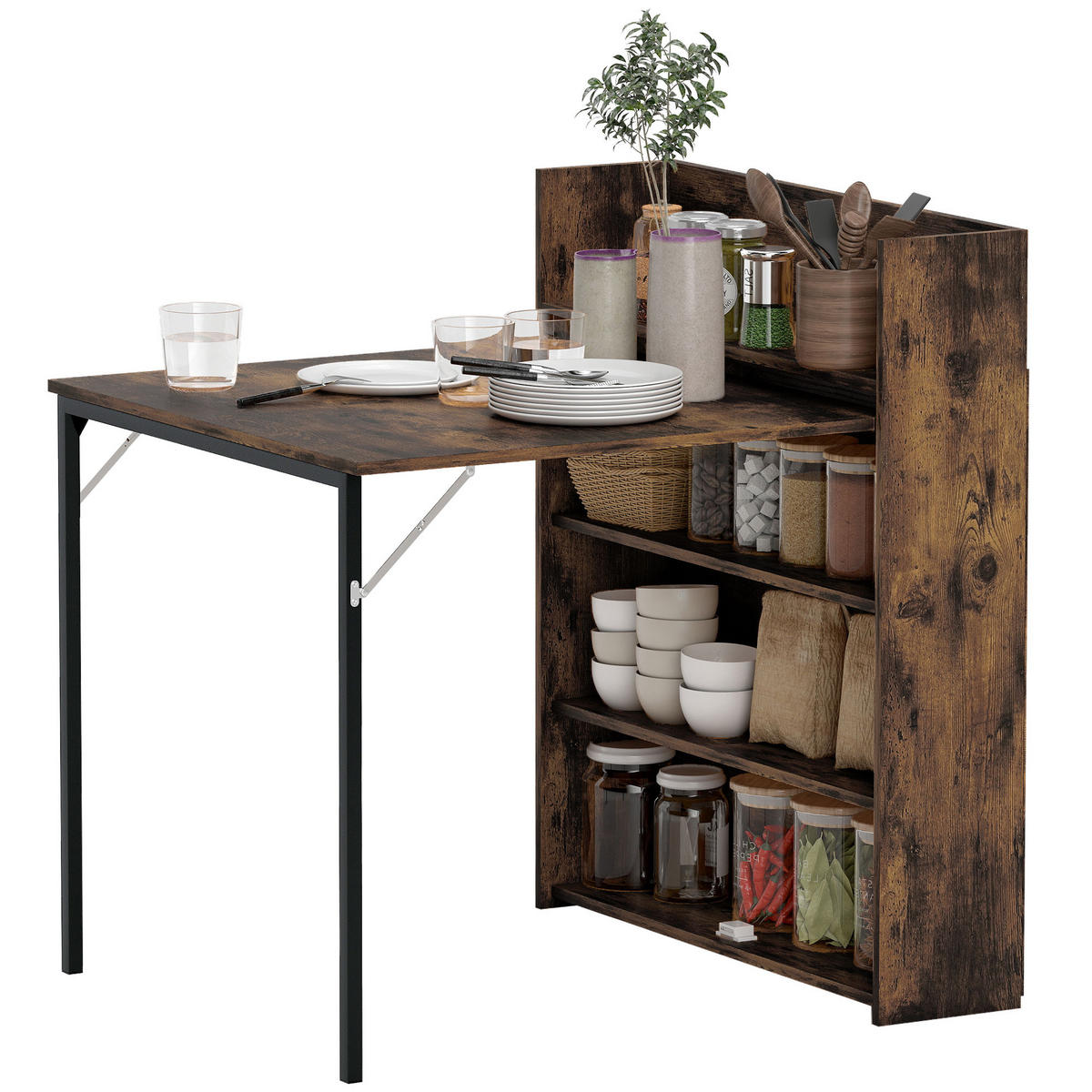 ESSTISCH Klappbar DE-08410 mit Regal, platzsparend Rustikal-Braun - Braun, Holzwerkstoff (90/80/93cm) - ComfortXL
