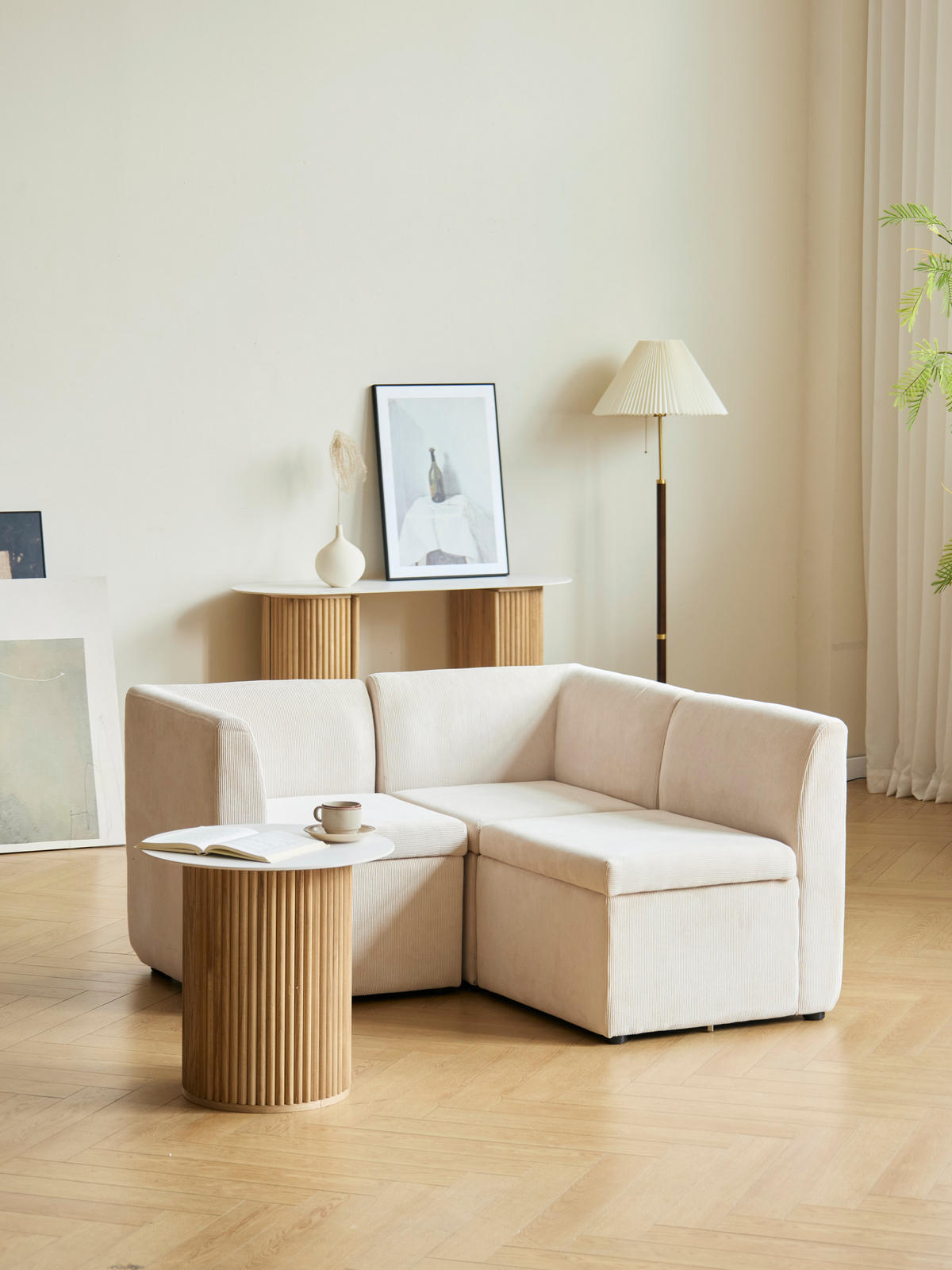SOFA Samt Beige - Beige, Textil (60/68/60cm) - Nordlys