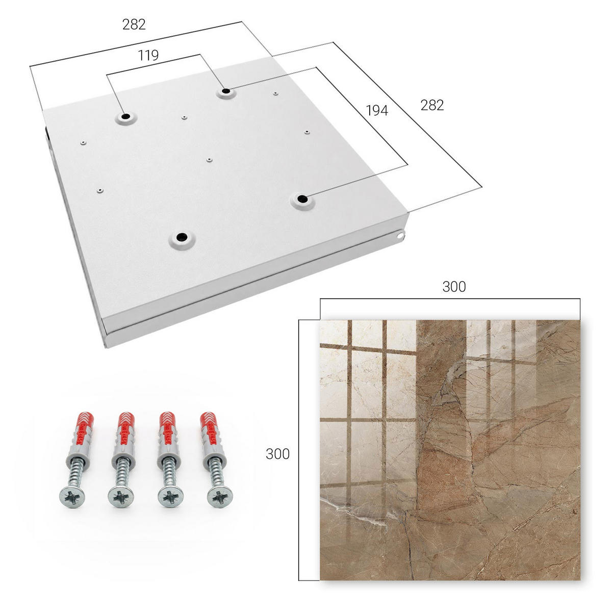 SCHLÜSSELBOX Weiß 30x30 cm – Türöffnung nach rechts - Steintextur - Hellbraun, Metall (30/30/5cm) - TULUP