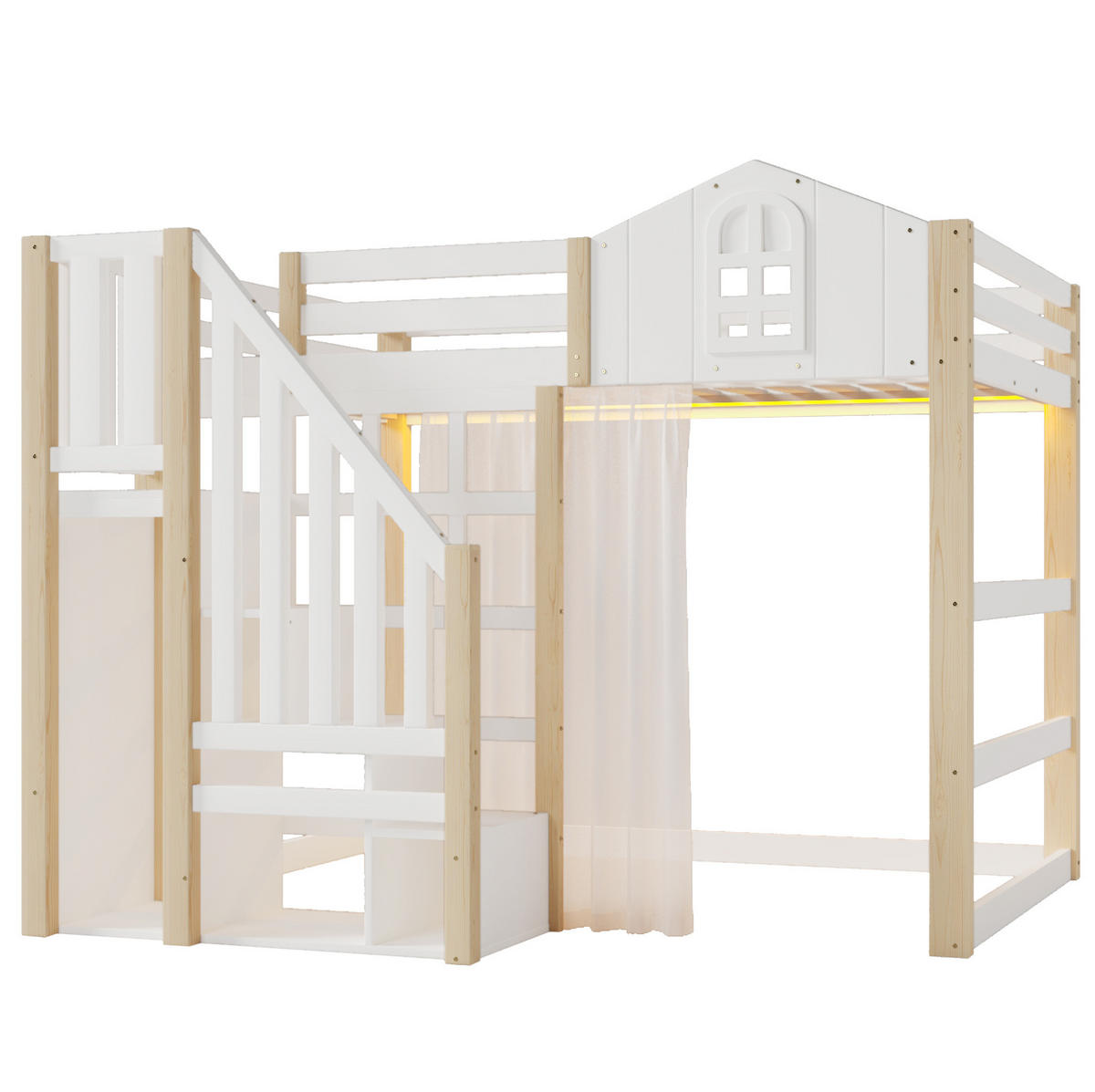 HOCHBETT 140/200 cm in Weiß/Natur mit LED-Beleuchtung und Ablageleiter - Weiß, Holzwerkstoff (140/200cm) - Flora Grace