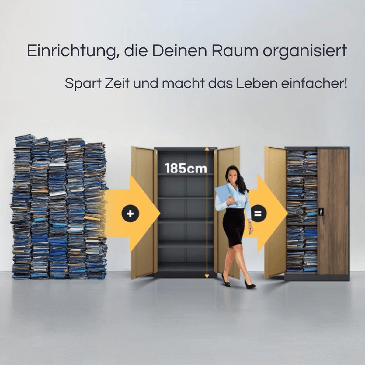 AKTENSCHRANK abschließbar KADO mit Flügeltüren 185x90x40cm Anthrazit-Nussbaum - Anthrazit, Metall (90/185/40cm) - DELUKE