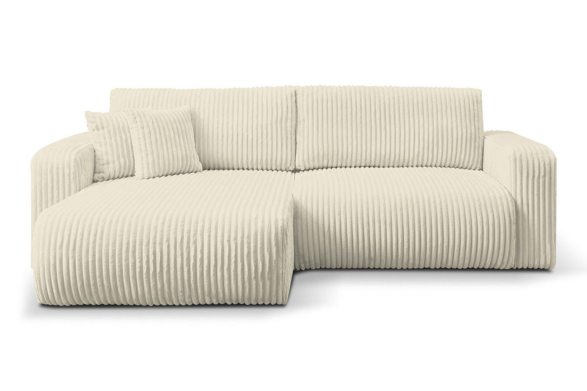 ECKSOFA Tilly, Eckcouch in L-Form mit Schlaffunktion und Bettkasten, Farbe: Beige, Cordstoff, Ottomane Universal - Beige, Textil (244/142cm) - VENASI MÖBEL