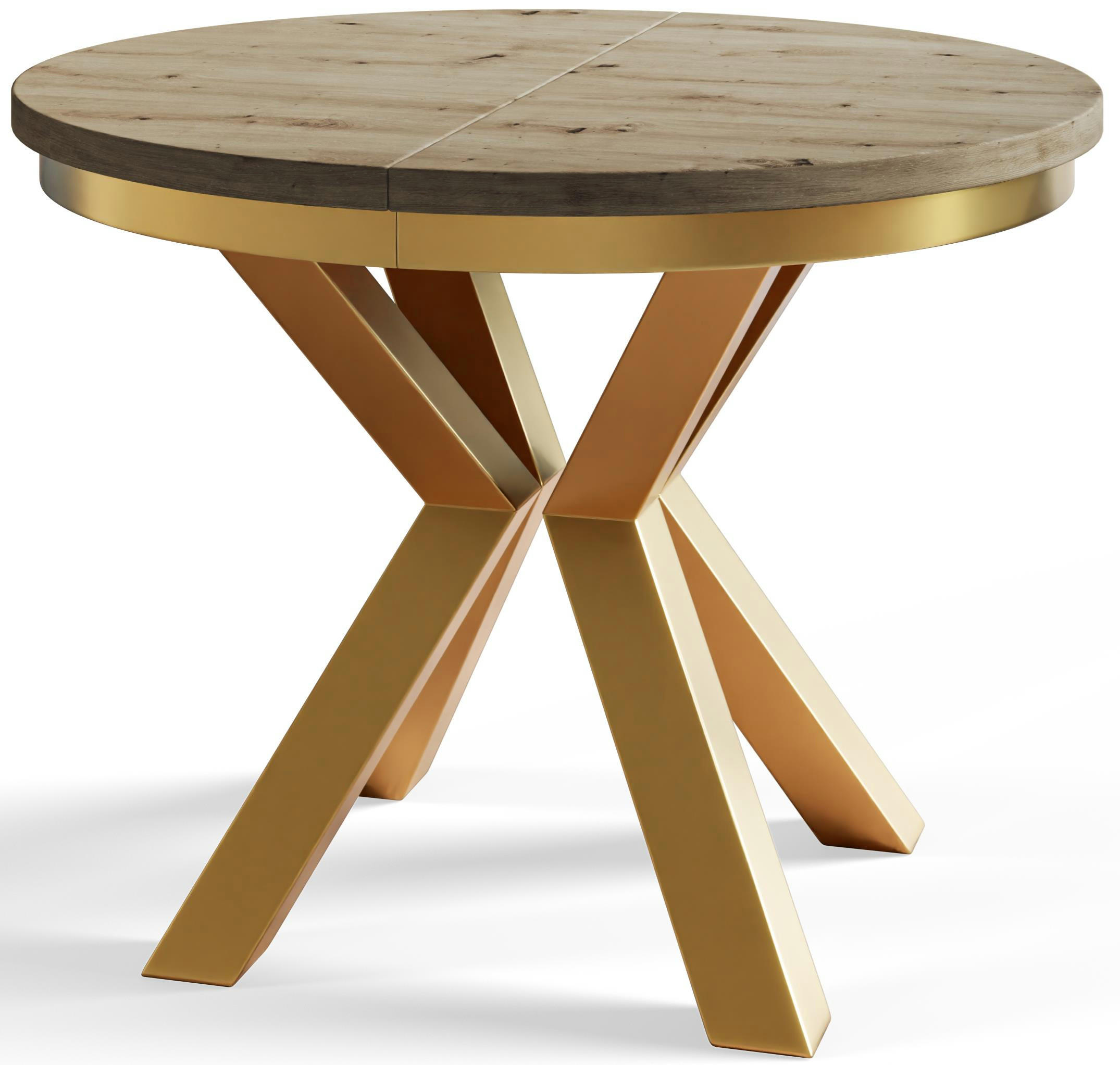 ESSZIMMERTISCH LOFT, ausziehbarer Tisch 120 cm/200 cm, Farbe: Mattbraun, mit Metallbeinen in Farbe Gold - Hellbraun/Goldfarben, Holzwerkstoff (120/120/76cm) - Alpi-Möbel