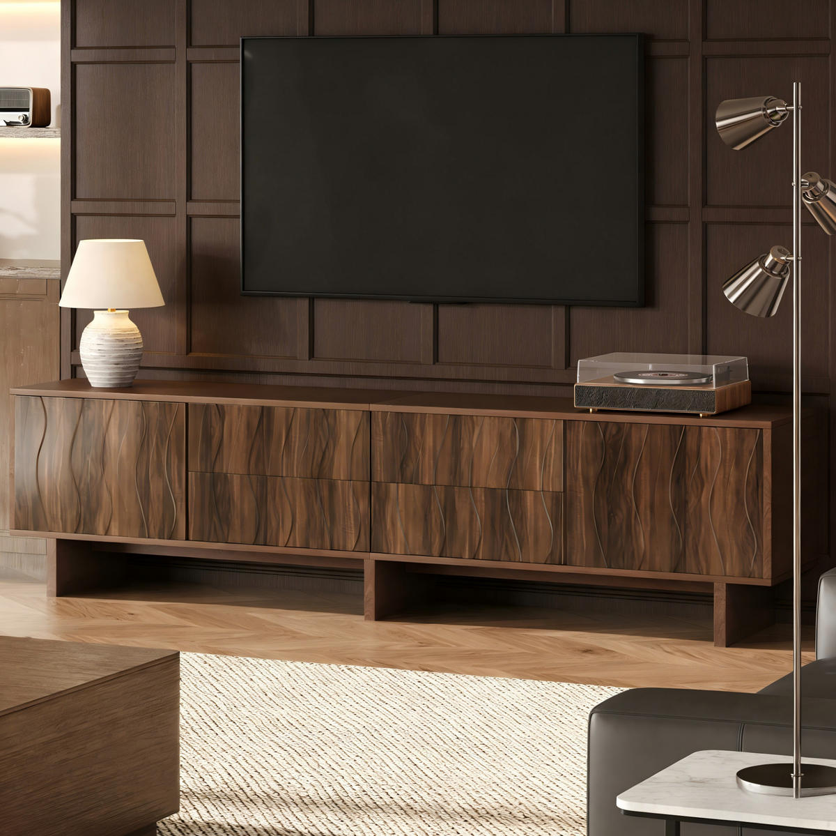 TV-LOWBOARD aus Spanplatte 180x40x56 cm Walnuss mit 4 Schubladen und 2 Türen - Braun, Holzwerkstoff (180/56/40cm) - IVMEU