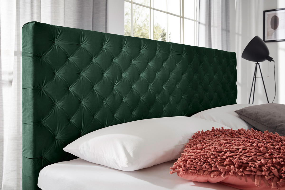 BOXSPRINGBETT MIT VISCO-TOPPER SINDAR Dunkelgrün Webstoff - Dunkelgrün/Silberfarben, Textil (200/200cm) - KAWOLA