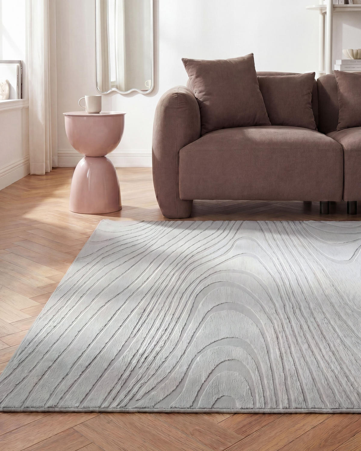KUNSTFELLTEPPICH Hellgrau 160/230 cm Ontake - Hellgrau/Grau, Kunststoff (160/230cm) - Beliani
