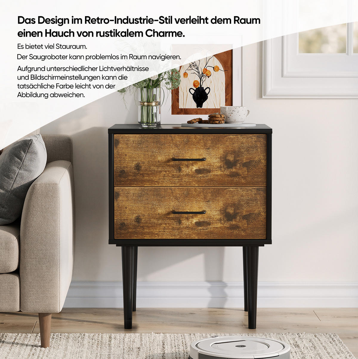NACHTTISCH 51/66/38 cm Antikbraun aus MDF mit 2 Schubladen - Braun, Holzwerkstoff (51/66/38cm) - OKMYHOME