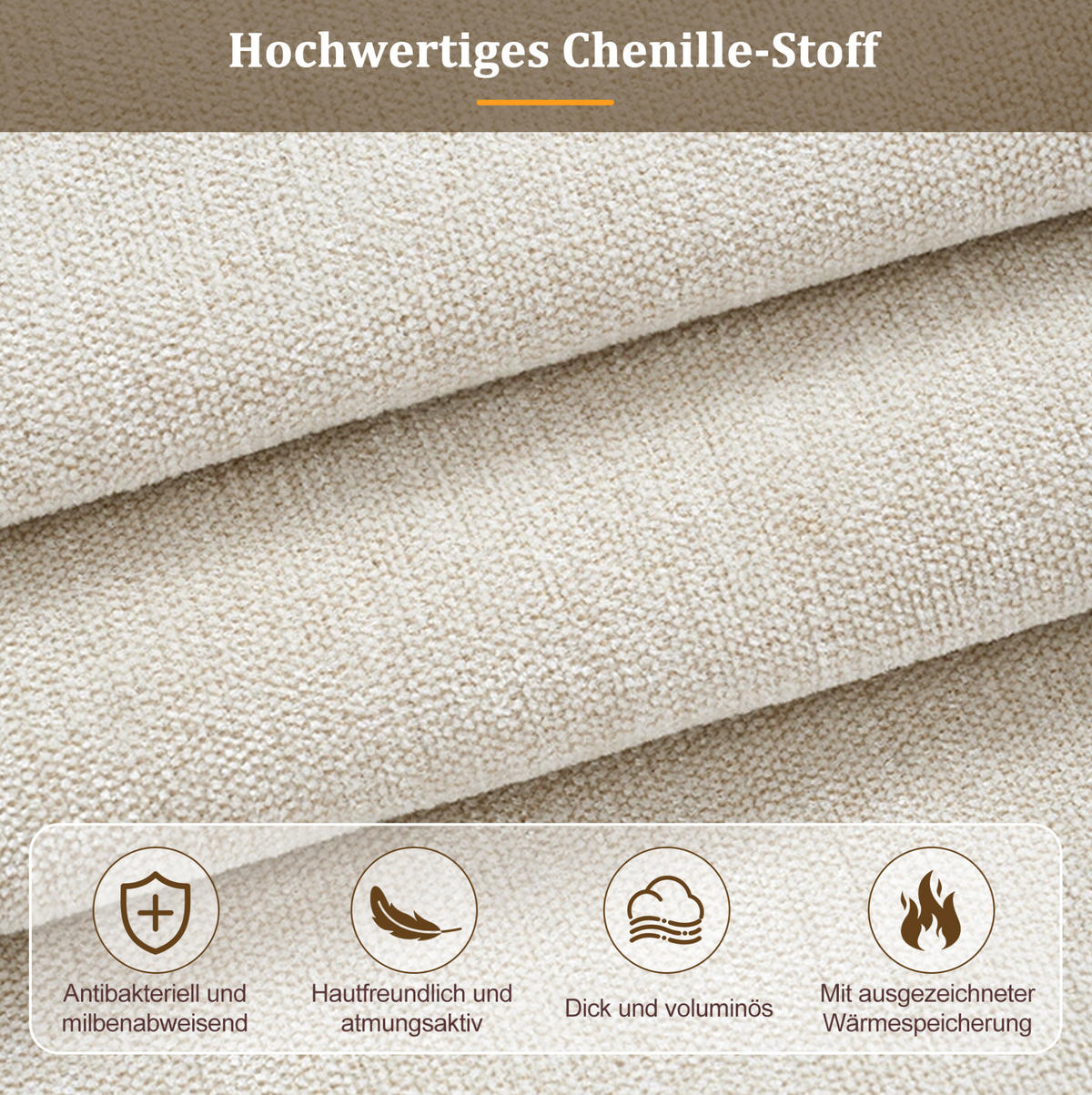 POLSTERBETT 180x200 cm in Beige mit Chenille-Bezug, gepolstertem Kopfteil und Lattenrost - Beige, Textil (180/200cm) - IVMEU