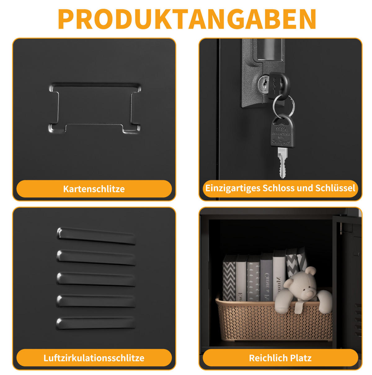 KOMMODE 90/40/100 cm aus Metall mit 6 abschließbaren Fächern Schwarz - Schwarz, Metall (40/100/90cm) - Modenvie