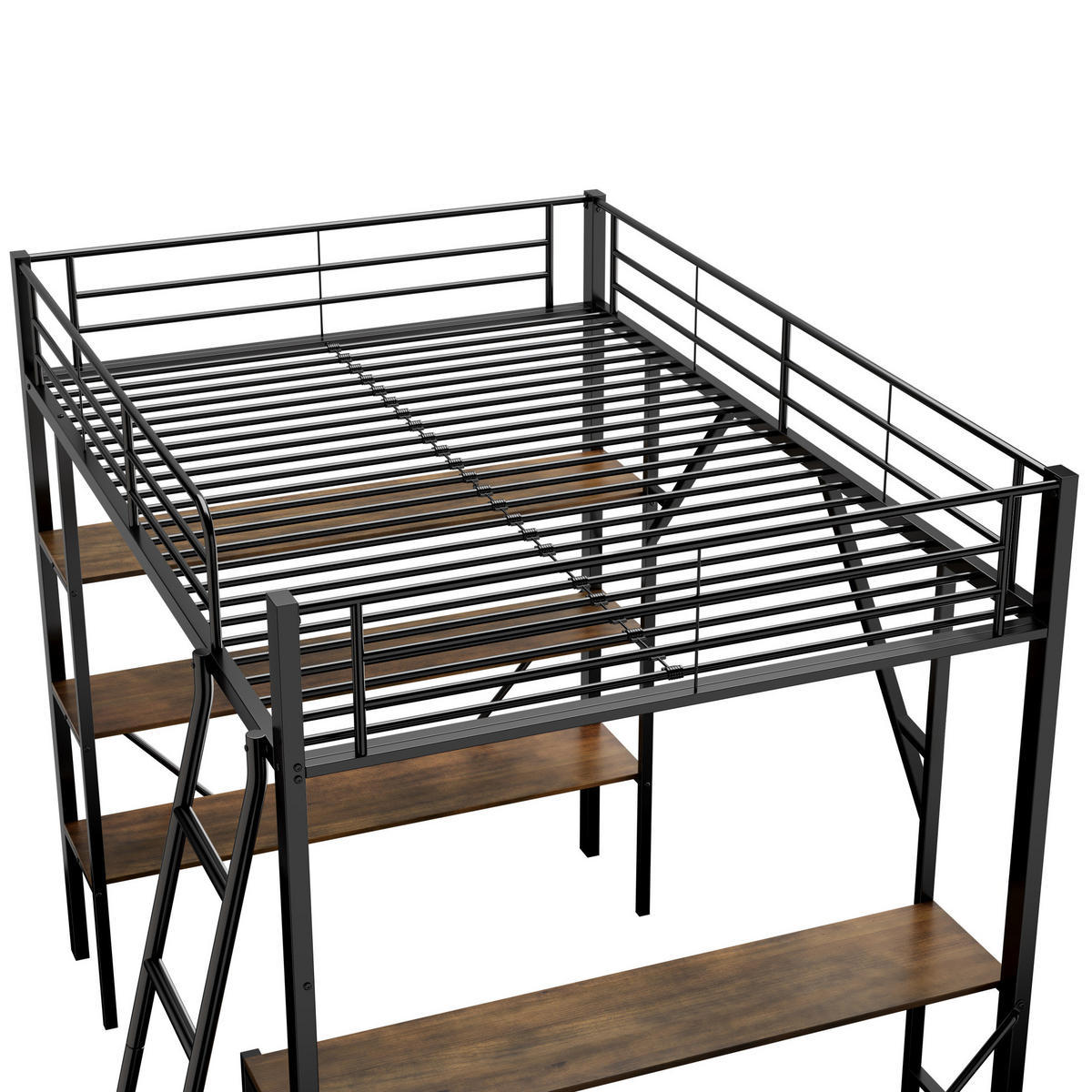 VISOKI krevet 90/200 cm s radnim stolom i 3 velike police, metalni okvir, Crna - crna, metal (90/200cm) - Redom