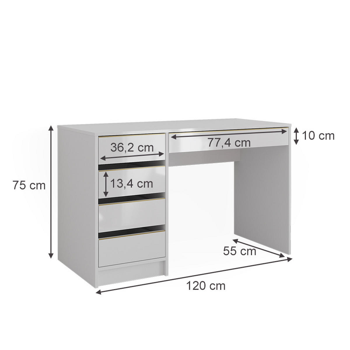 SCHREIBTISCH Sherry Weiß/Gold 120 cm - Goldfarben/Weiß, Holzwerkstoff (120/55/75cm) - Vicco