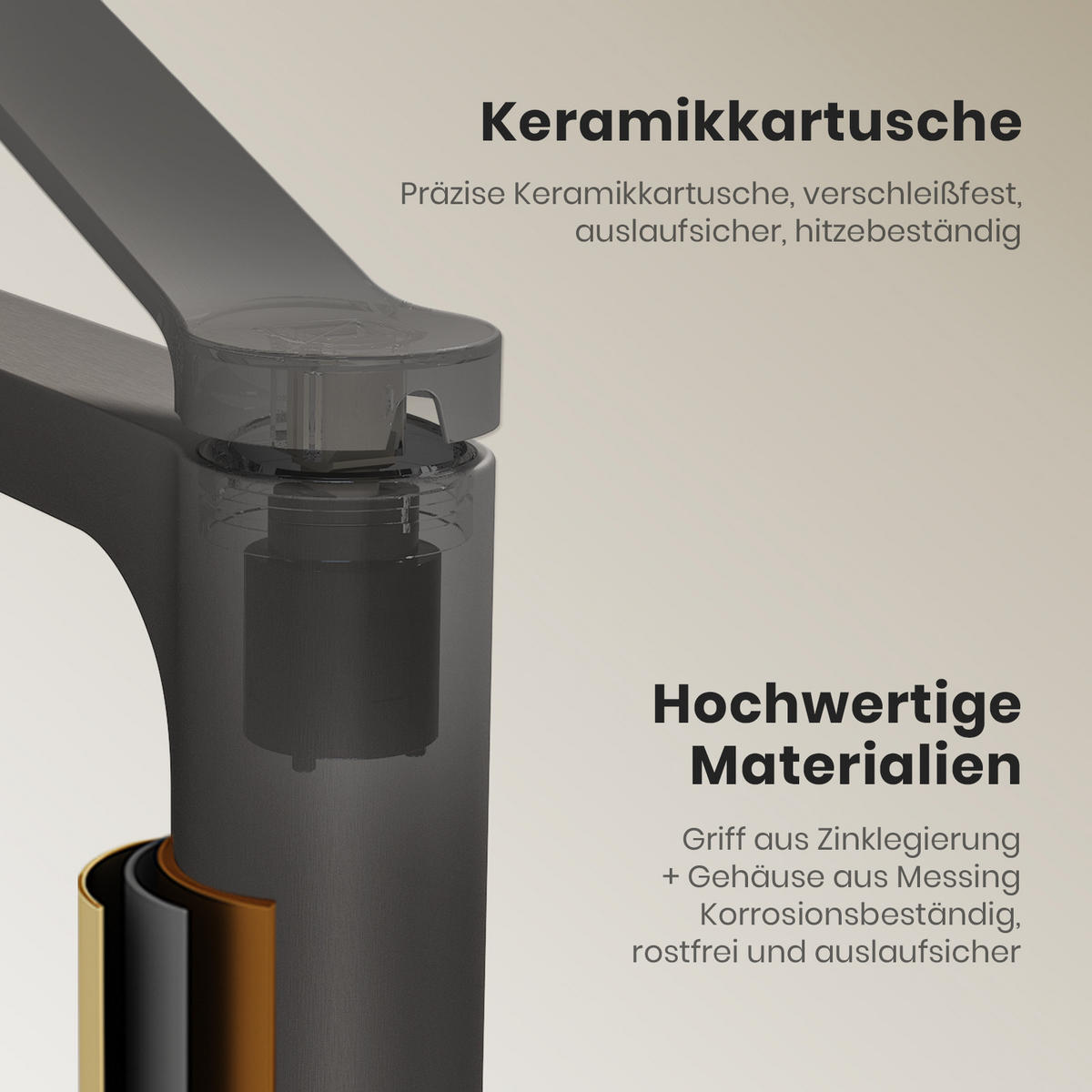 WASCHTISCHARMATUR mit Spulen-Zertifiziertem Filterelement Anthrazit Matt - Anthrazit, Metall (17.3/4.6/19.5cm) - EMKE