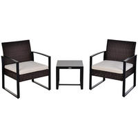 RATTAN Gartenmöbel Set mit Kissen Garten Braun+Creme - Braun, Kunststoff - Outsunny