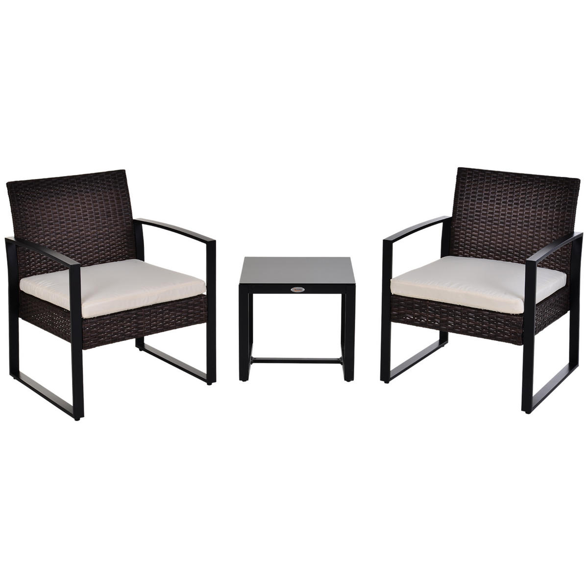 RATTAN Gartenmöbel Set mit Kissen Garten Braun+Creme - Braun, Kunststoff - Outsunny