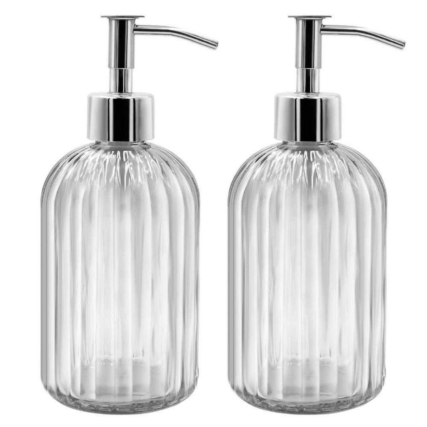 SEIFENSPENDER 2er Set Glas mit Pumpe 400ml Weiß - Weiß, Glas (5/18/5cm)