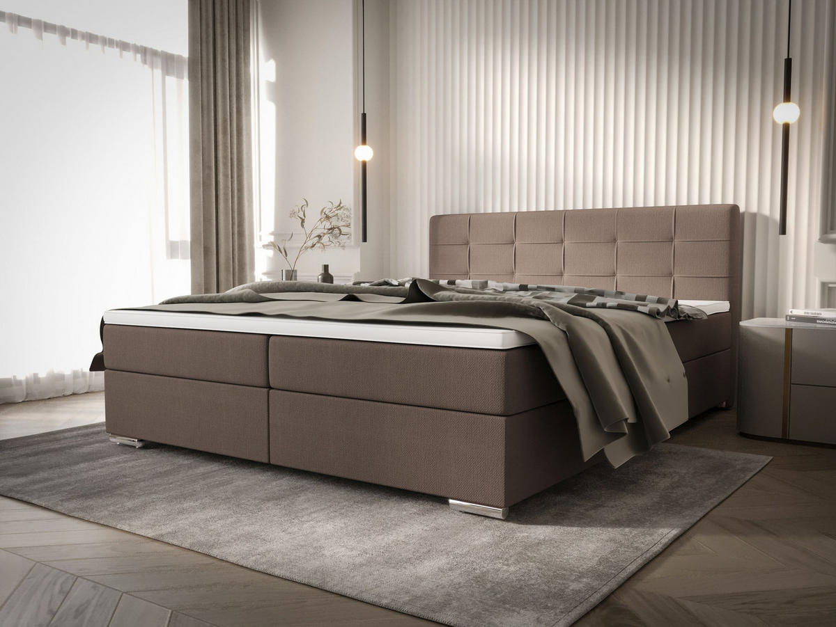 BOXBETT ZILANO 1 mit Matratze H3 und Topper 140x200 Cosmic 808 - Braun, Holz/Textil (140/200cm) - Bedante