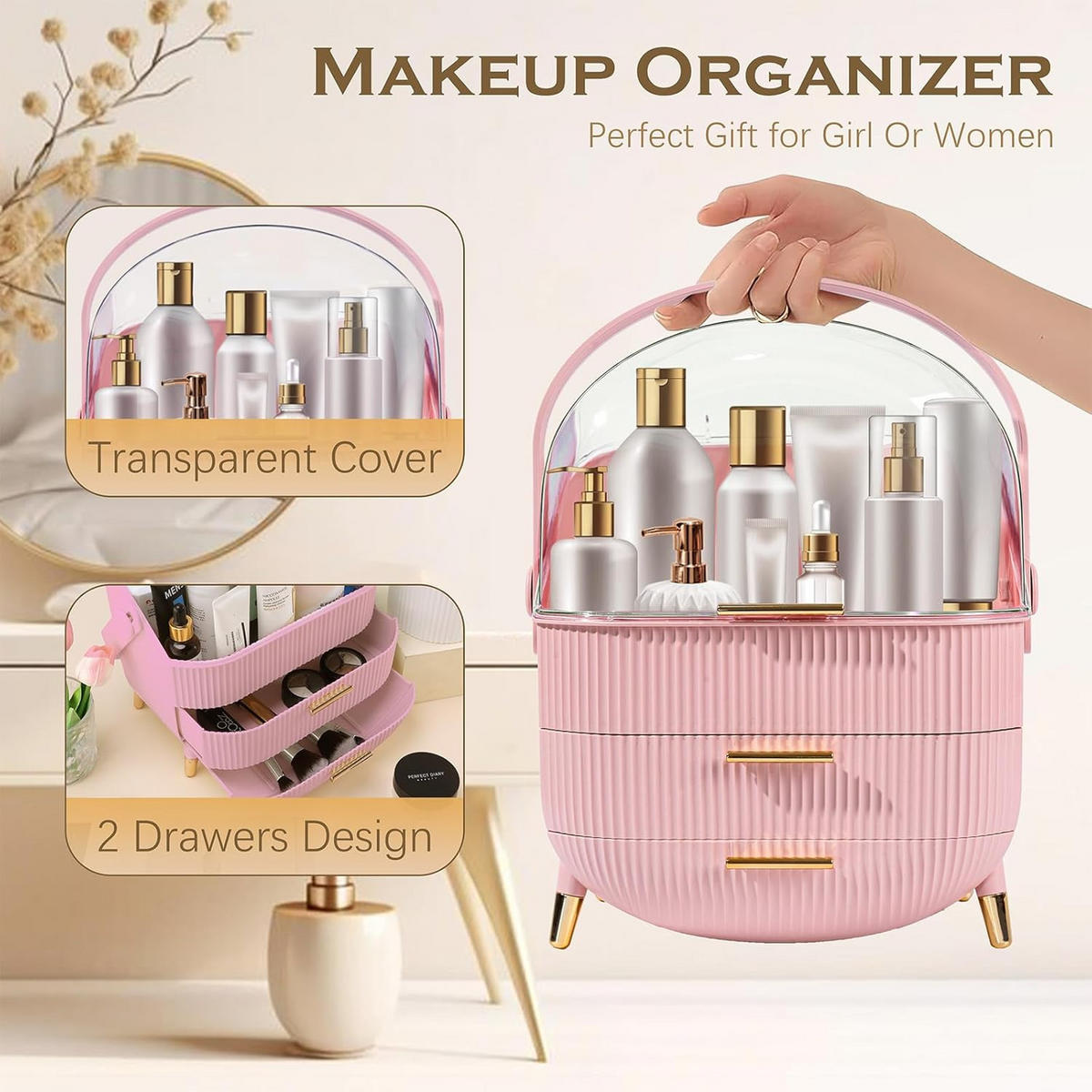 KOSMETIK ORGANIZER Zovia 29/19/38 cm - Pink, Kunststoff (19/38/29cm) - ZMH