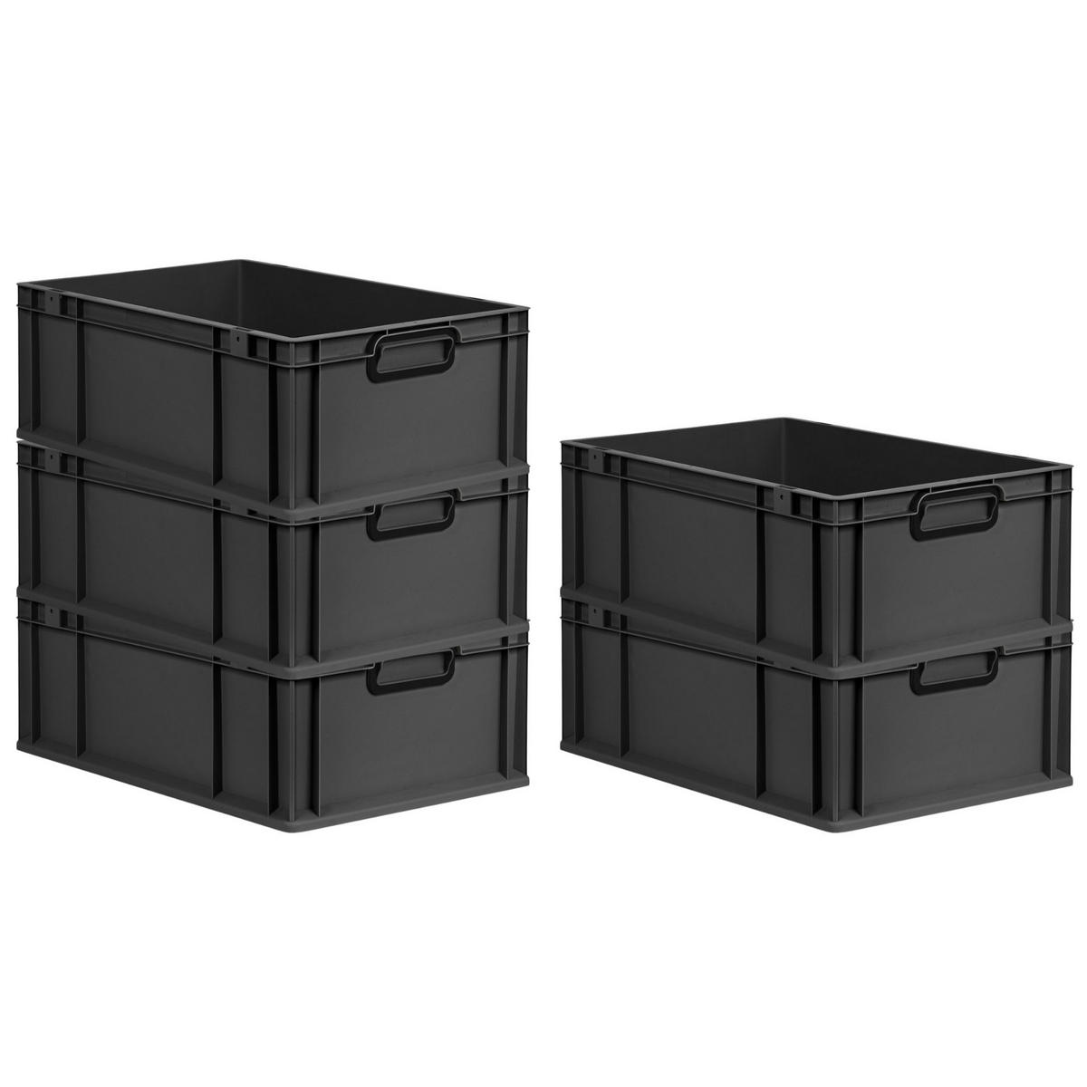 EUROBOX 5x NextGen Color 22x40x60 cm 44 Liter Griffe schwarz zu, Schwarz - Anthrazit/Schwarz, Kunststoff (40/22/60cm) - PROREGAL