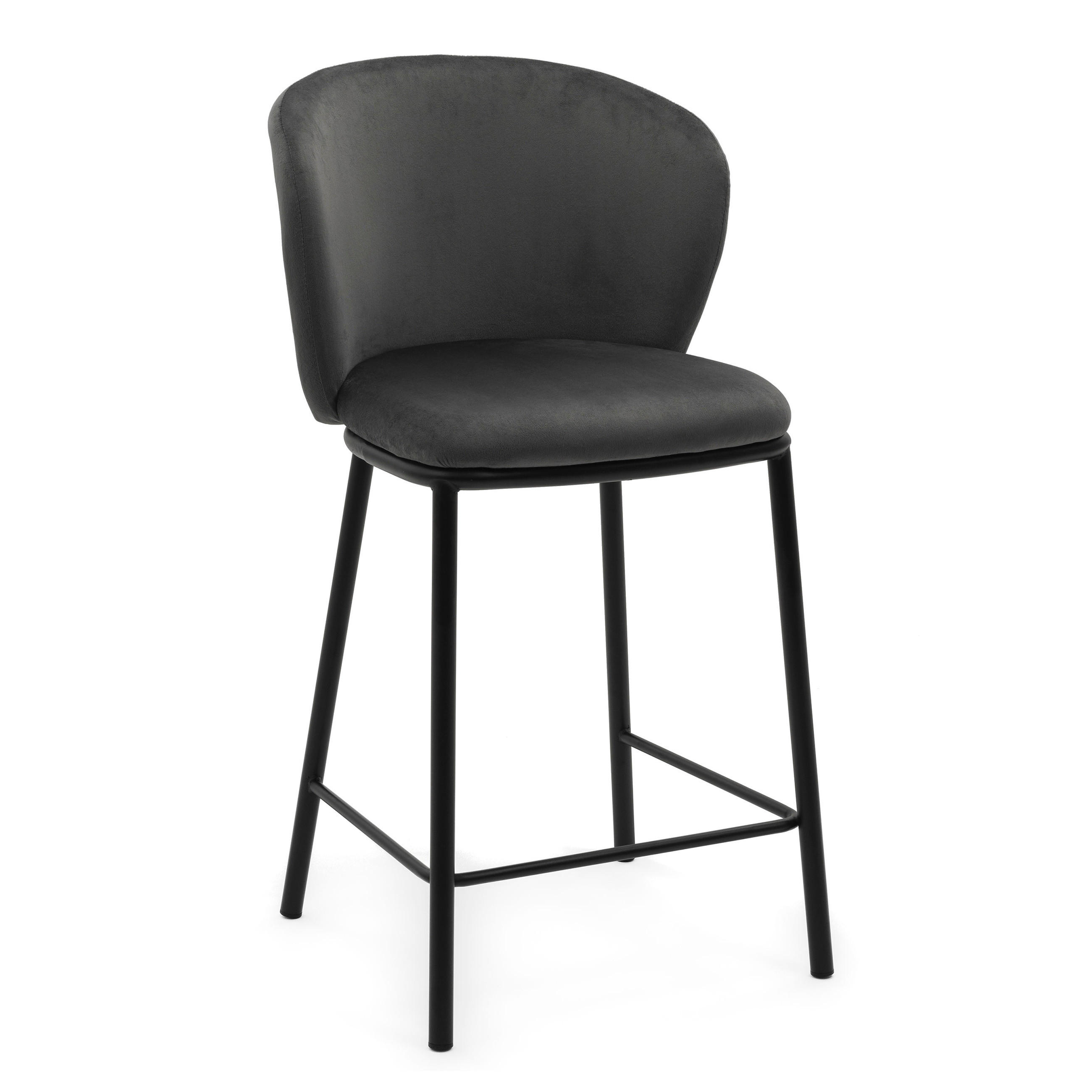 BARHOCKER BARI gepolsterter mit Steppung - grau - Samt Velour - Schwarz/Grau, Textil/Metall (55/94/57cm) - NEW HOME
