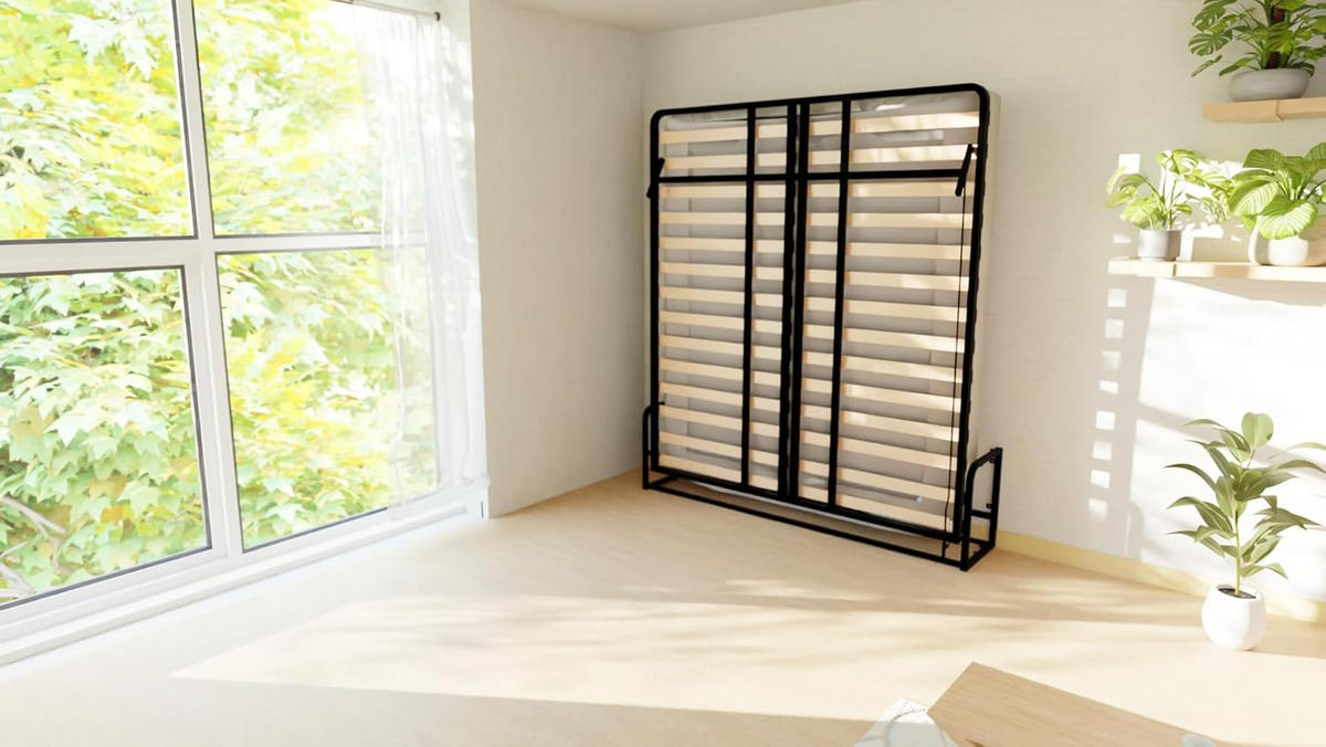 WANDBETT Murphy Classik 180x200 Vertikal, mit Gasdruckfeder-Mechanismus - Graphitfarben/Schwarz, Metall (180/200cm) - WallBedKing