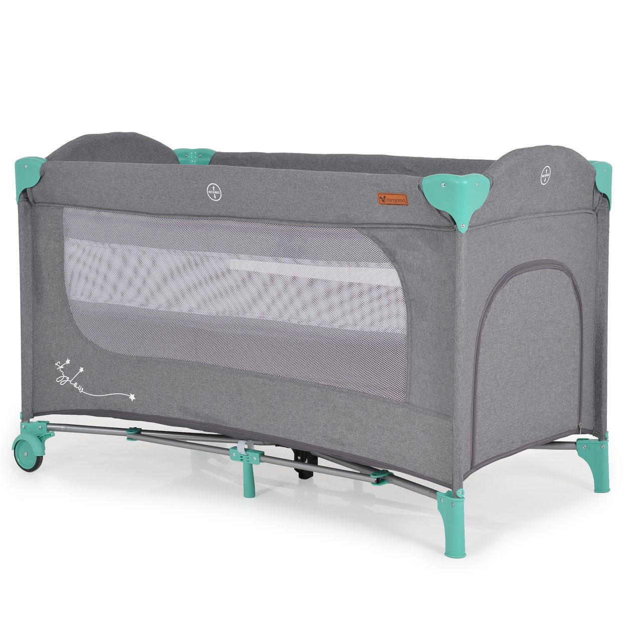 REISEBETT Skyglow 2 Ebenen grün Räder Matratze Seiteneingang Tasche Bremsen - Grün, Kunststoff (60/120cm) - Cangaroo