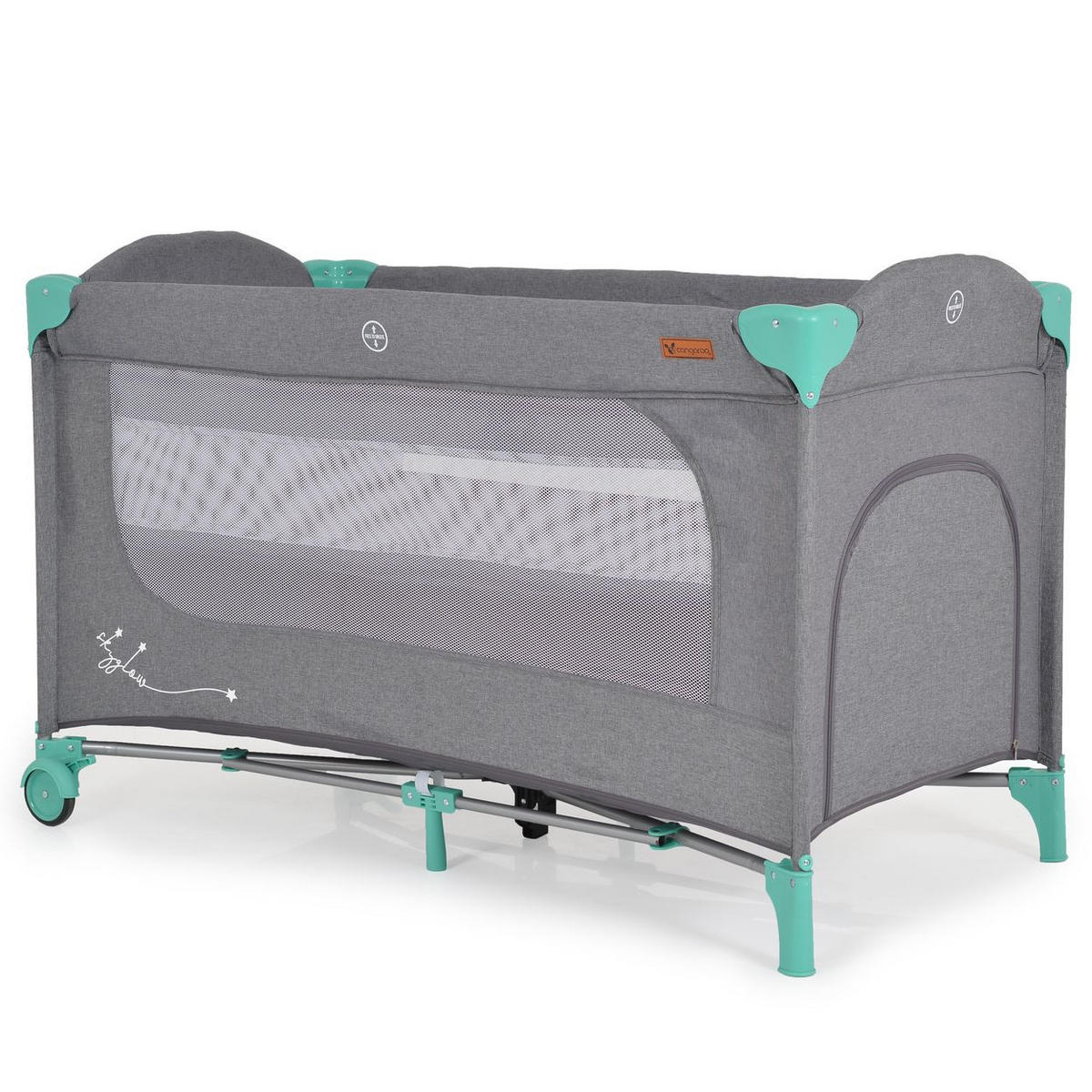 REISEBETT Skyglow 2 Ebenen grün Räder Matratze Seiteneingang Tasche Bremsen - Grün, Kunststoff (60/120cm) - Cangaroo