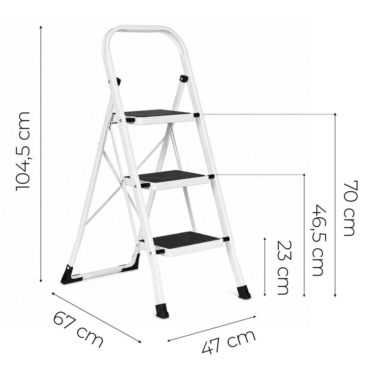 KLAPPTRITTLEITER 3 Stufen Weiß - Schwarz - Schwarz/Weiß, Kunststoff/Metall (47/104.5/67cm) - Mat-Haus