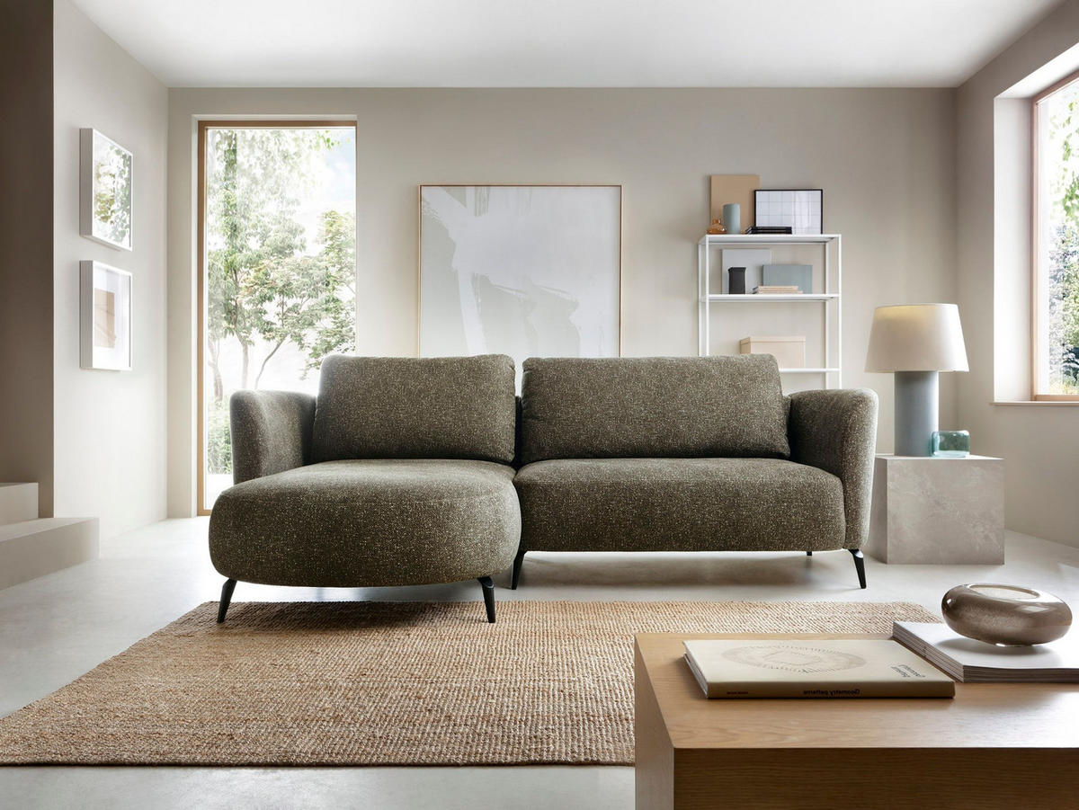 ECKSOFA VICO Grün Velours-Stoff mit Schlaffunktion - Grün, Holz (260/181cm) - MASSENO