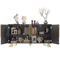 SIDEBOARD 152/40/75 cm aus MDF mit geometrischer Front und goldfarbenen Metallfüßen Schwarz - Schwarz, Holzwerkstoff (152/75/40cm) - Modenvie
