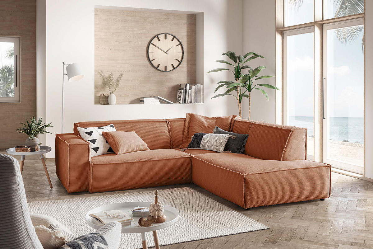 ECKSOFA SAMU Braun Cord - Dunkelbraun/Schwarz, Textil (254/224cm) - KAWOLA