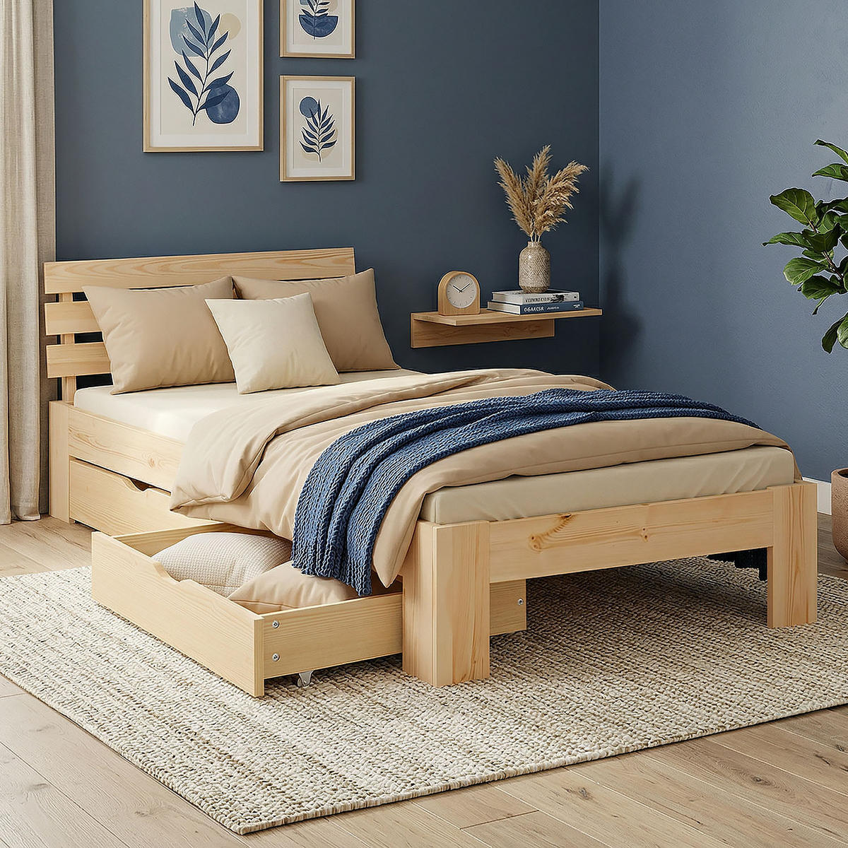 HOLZBETT mit Stauraum 90/200 cm natur - Braun, Holz (90/200cm) - Homestyle4u