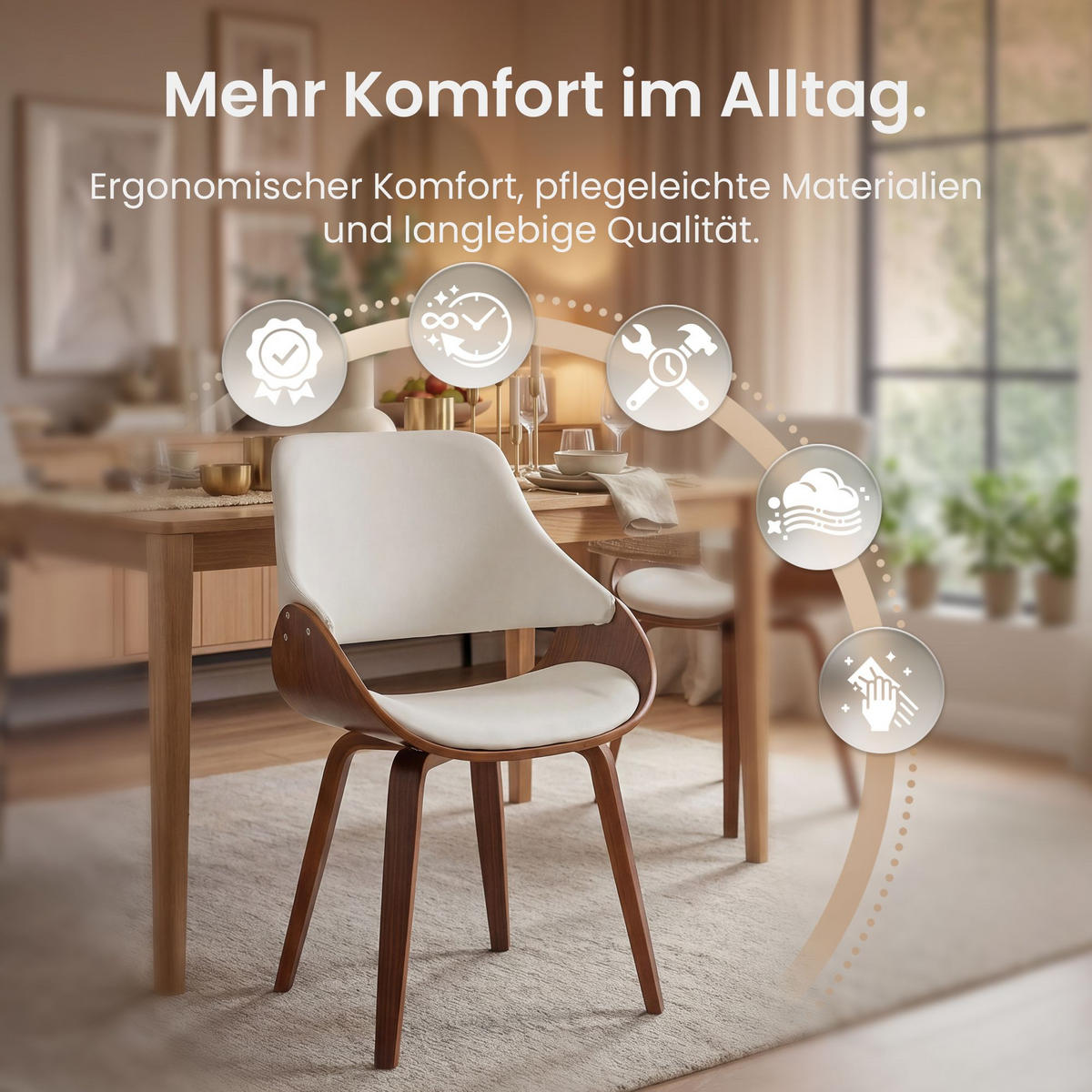 ESSZIMMERSTUHL Lederlook Walnuss/Weiß - Walnussfarben/Weiß, Holz/Textil (52/86/54cm) - CLP