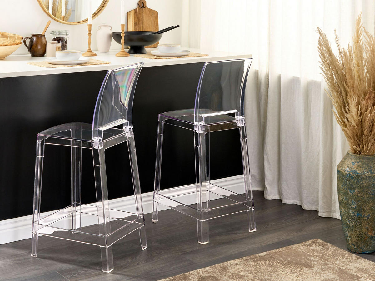 BARSTÜHLE 2er-Set Kunststoff Transparent Wellington - Transparent, Kunststoff (41/99/48cm) - Beliani