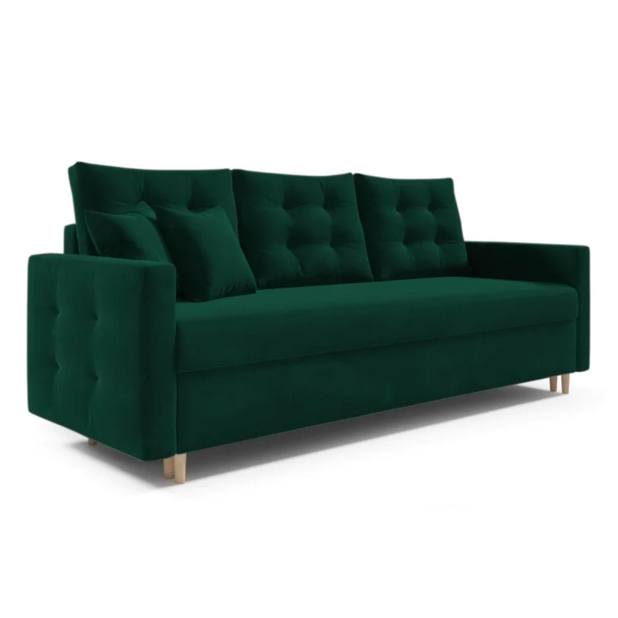 SCHLAFSOFA PETI, Sofa mit Schlaffunktion und Bettkasten, Farbe: Grün, Veloursstoff - Grün, Textil (217/97/87cm) - Sepro Meble