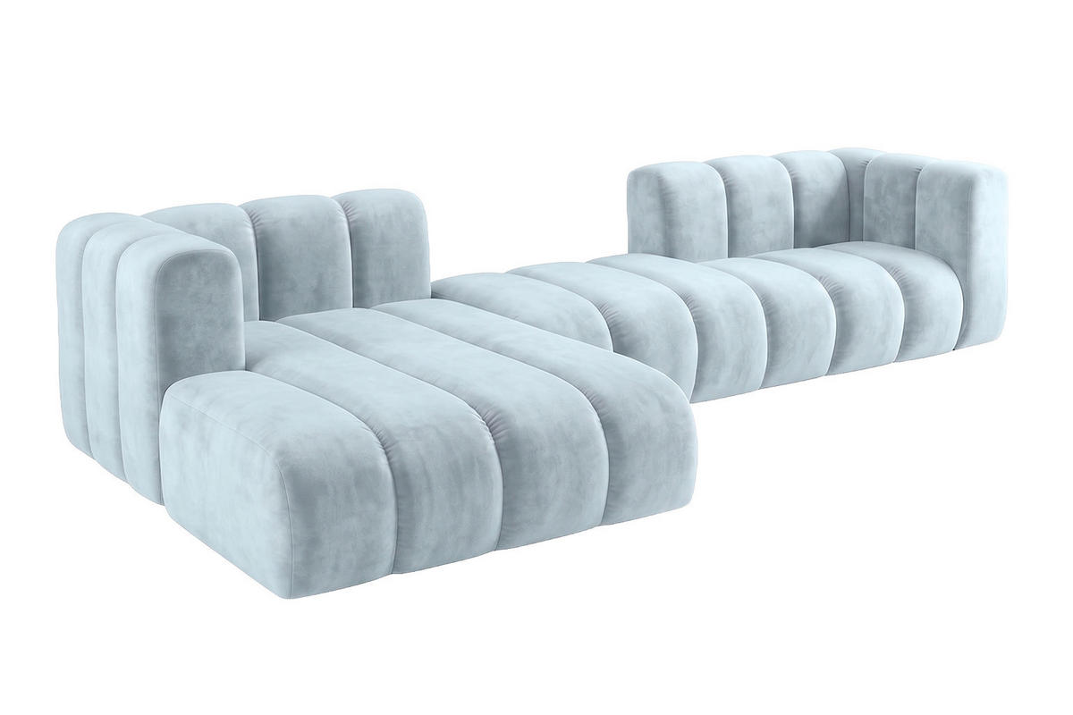 ECKSOFA Modulares In L-Form, Velvet-Stoff Riviera, Babyblau, Links, GRAND 319 cm - Hellblau, Holz (319/175cm) - Kaiser Möbel