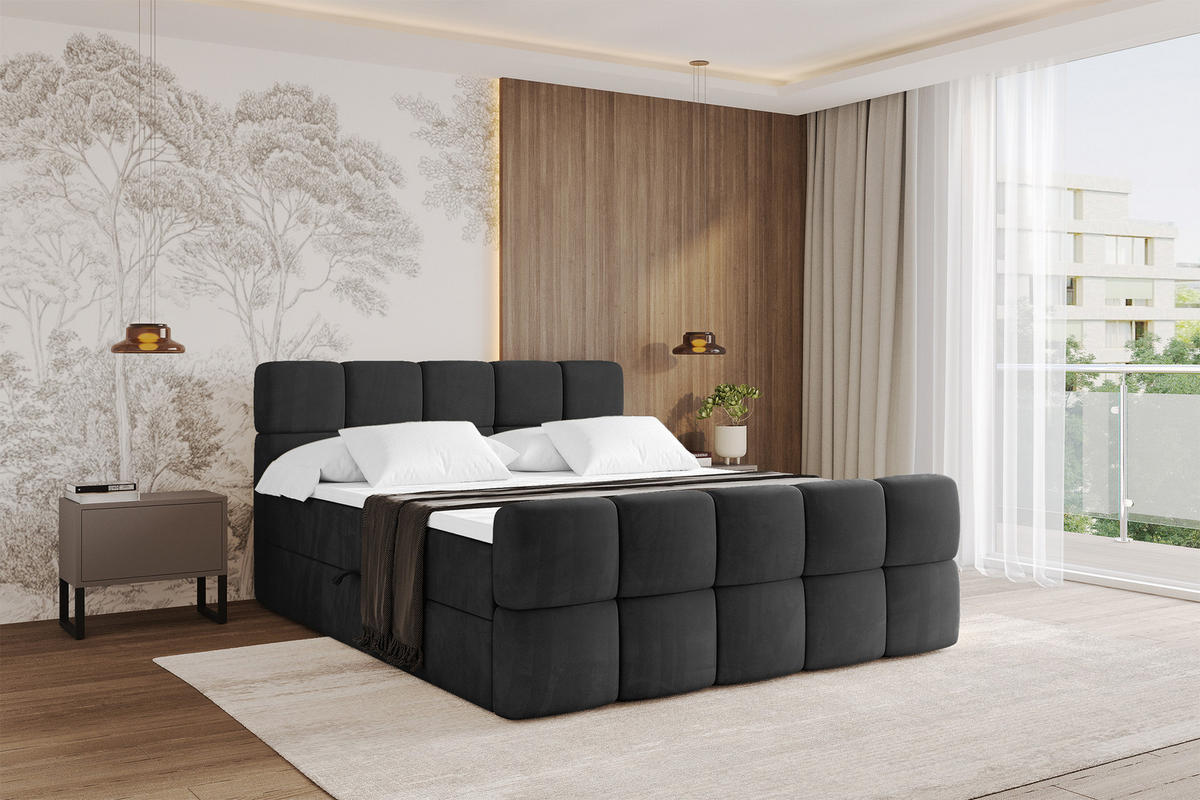 BOXBETT mit Matratze H3 - FAMA-Z - 120x200 cm Schwarz Casablanca - Schwarz, Holzwerkstoff (120/200cm) - ALTDECOR