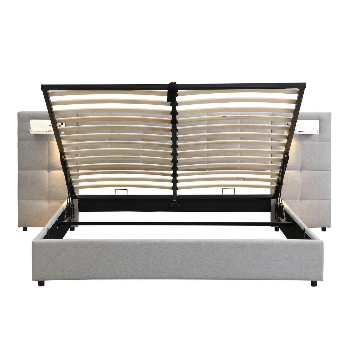 POLSTERBETT 180/200 cm Grau mit Stauraum und USB-Anschluss - Grau, Textil (180/200cm) - OKWISH