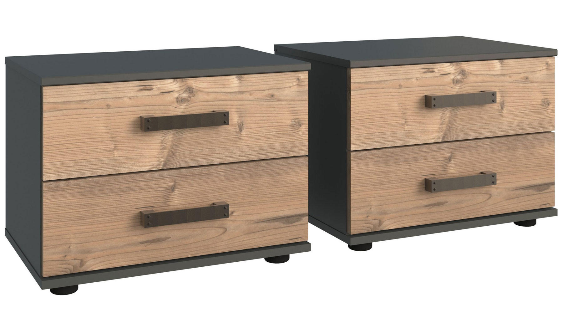 NACHTTISCH Stockholm 2er Set graphit / Edeltanne je 52 / 38 / 40cm - Graphitfarben, Holz/Holzwerkstoff (52/40/38cm) - Wimex