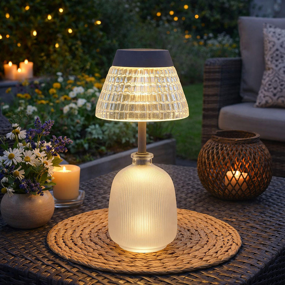 LED SOLARLEUCHTE Tischleuchte Glas Klar - Weiß, Glas (13.5/13.5/27cm) - Globo Lighting