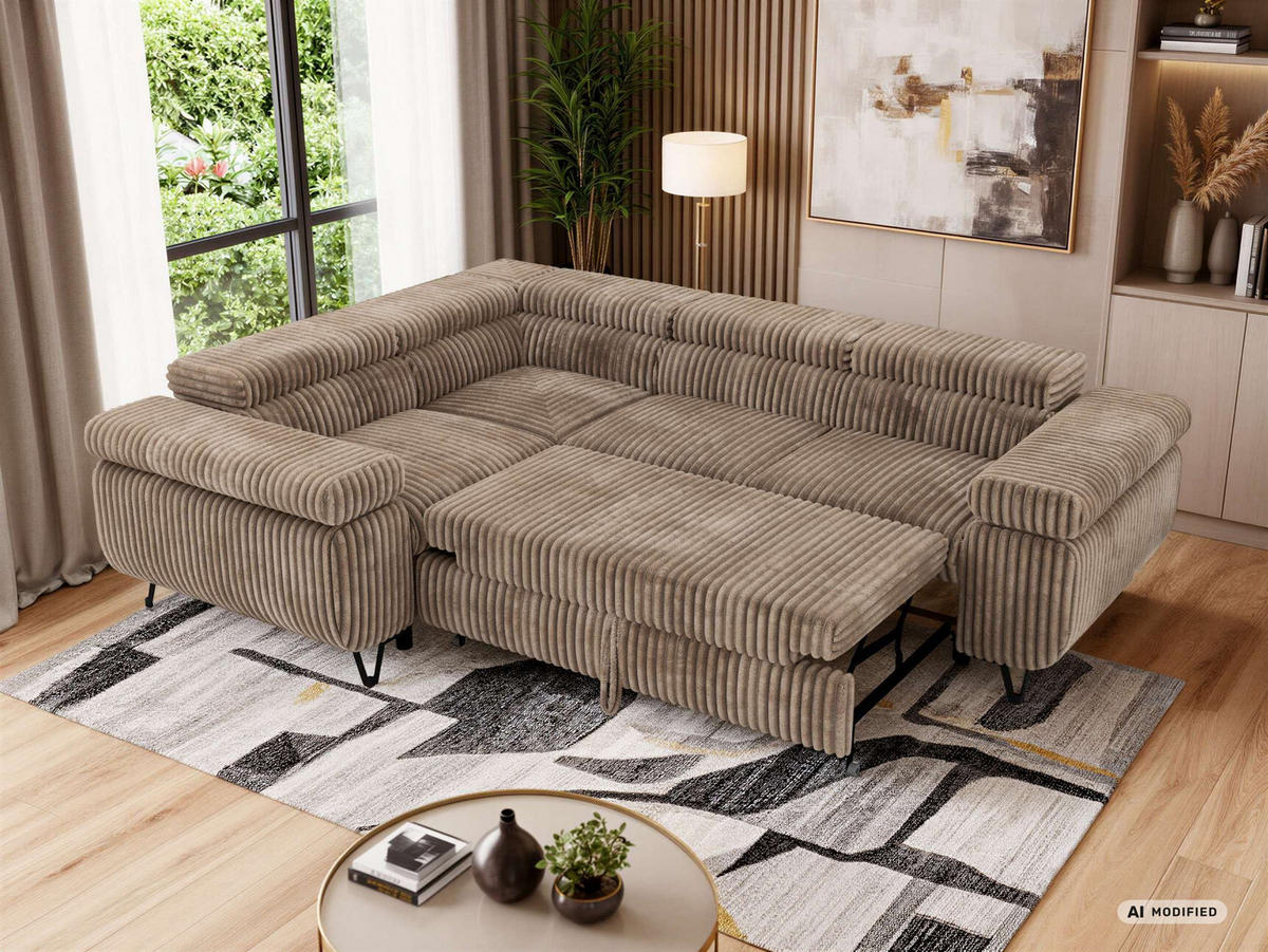 ECKSOFA FALCO L - Braun Cord - Links Seite - Schwarz/Braun, Textil/Metall (197/268cm) - MKS