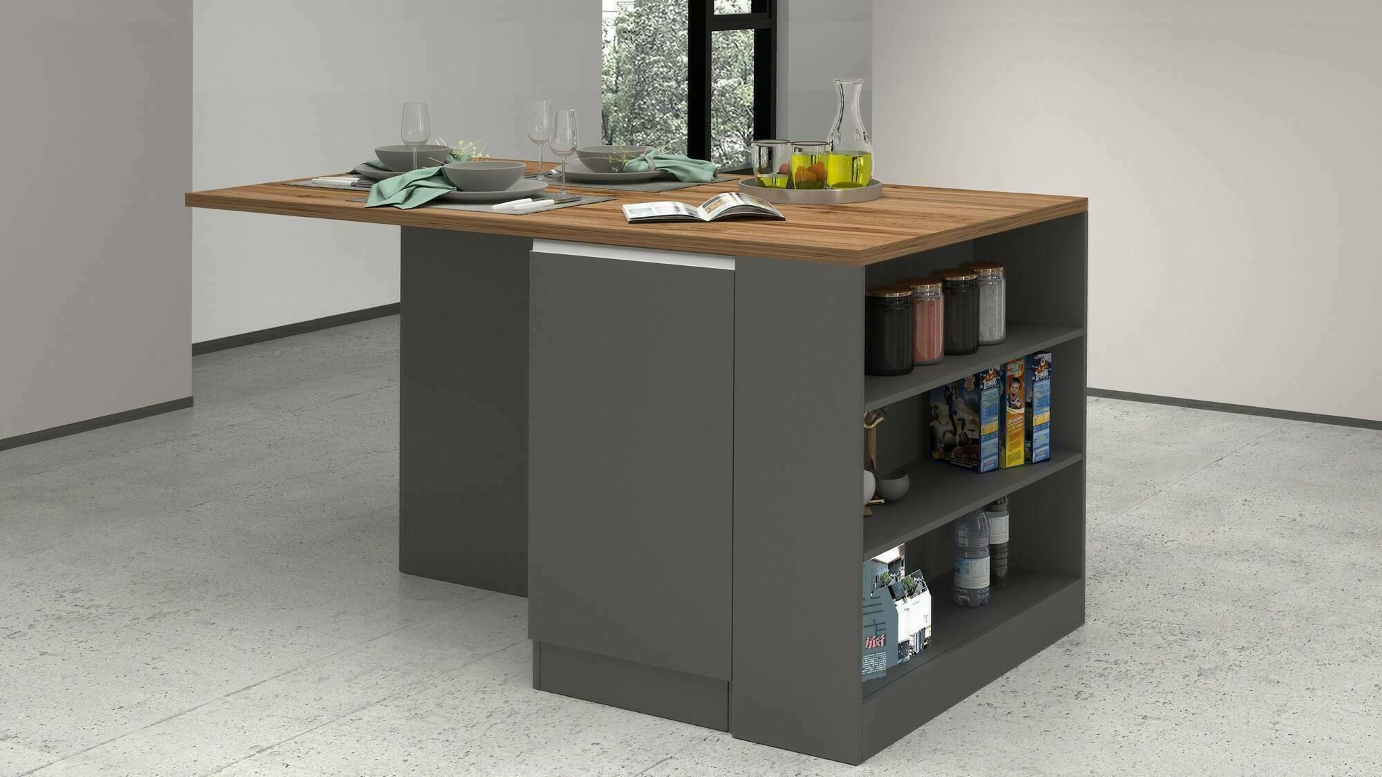 KÜCHENINSEL Anthrazit, Eiche 90/160/90 cm - Eichefarben/Anthrazit, Holzwerkstoff (160/90/90cm) - DMORA