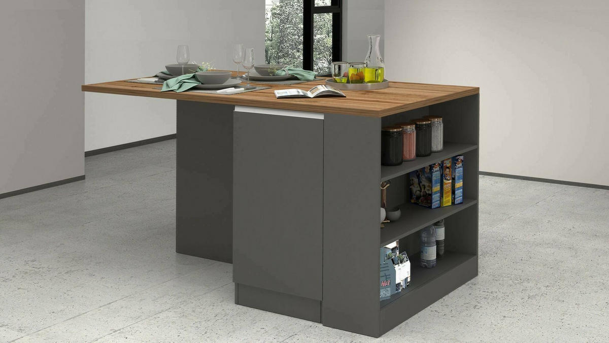 KÜCHENINSEL Anthrazit, Eiche 90/160/90 cm - Eichefarben/Anthrazit, Holzwerkstoff (160/90/90cm) - DMORA