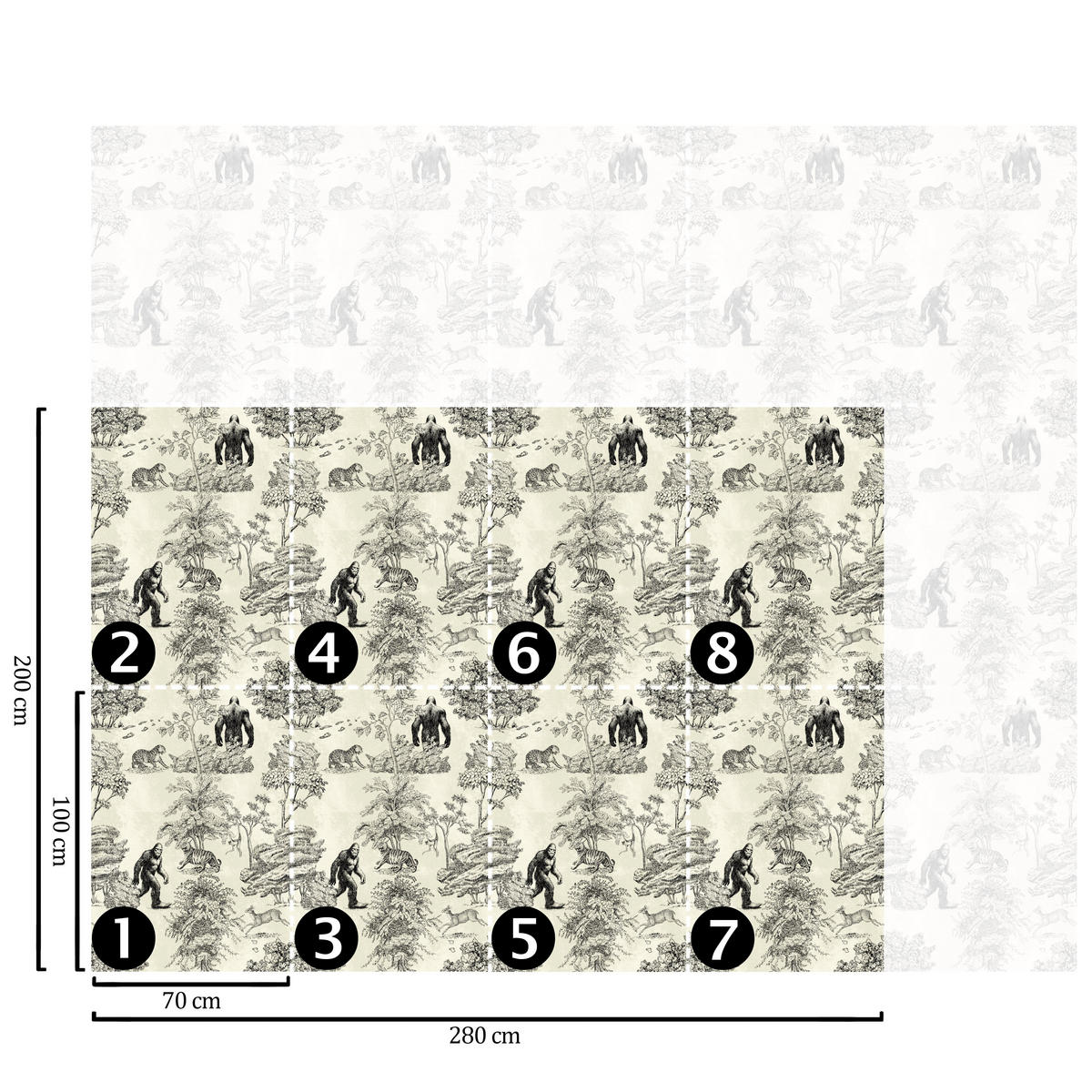 TAPETE Bigfoot aus echtem Papier, 200x280cm, 8 Bögen - Schwarz, Papier (200/280cm) - WALLPAPERS4BEGINNERS