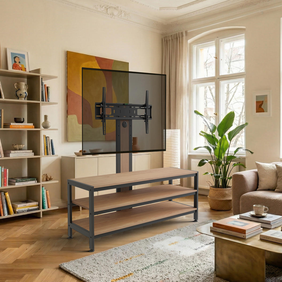 TV-HALTERUNG Stockholm - Eichefarben/Schwarz, Holzwerkstoff/Metall (120/108/40cm) - pro.tec