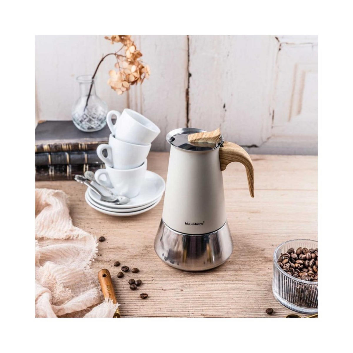 ESPRESSOKOCHER Creme 11.8/14.2/19.2 cm KB7995 - Creme, Metall (14.2/19.2/11.8cm) - Klausberg 