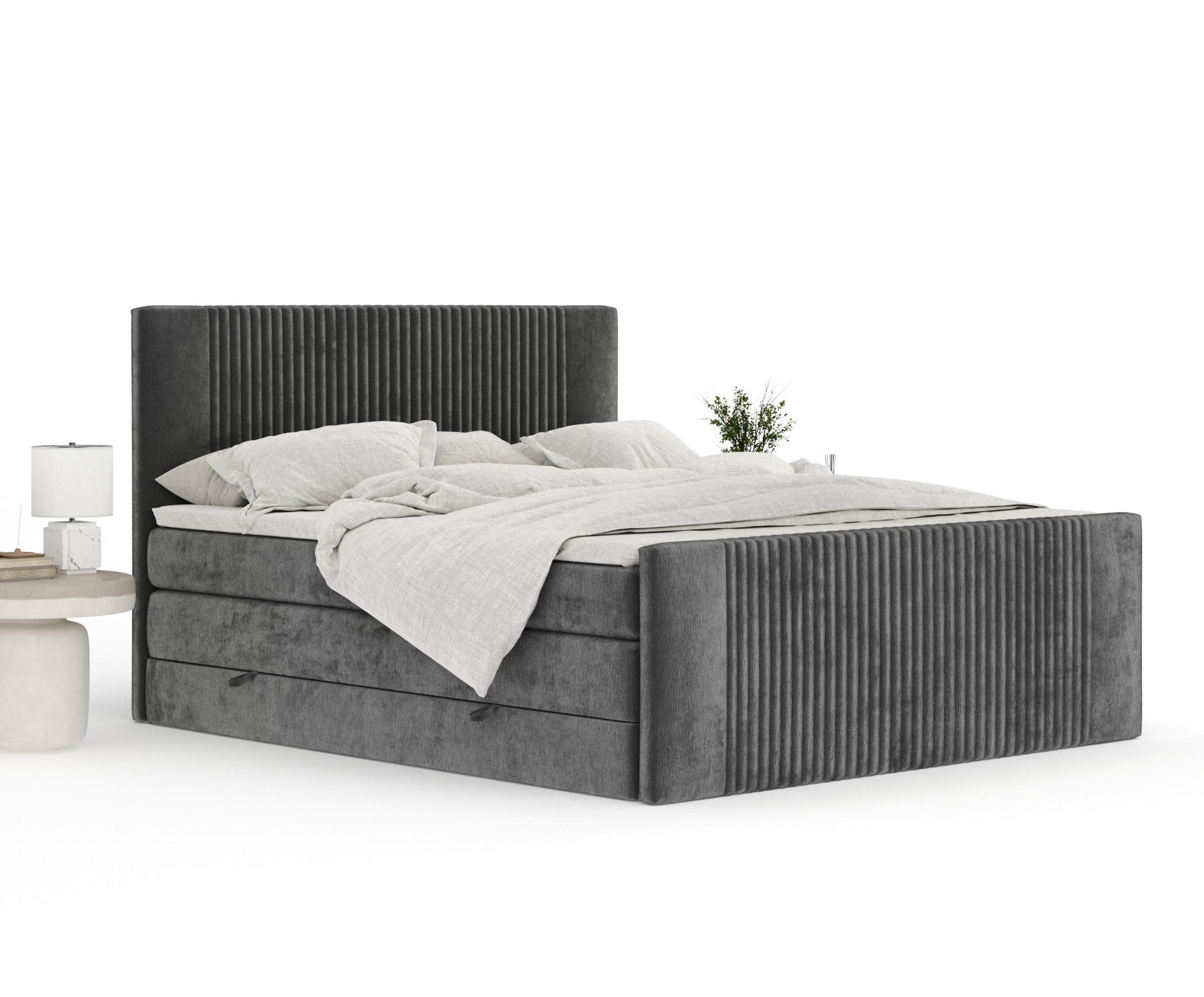 Thumbnail - Maison de Reve Boxspringbett, Anthrazit, Textil, Buche, Kiefer, H3 + H4, 7-Zonen, Höhe ca. 40 cm, 140x200 cm, Handmade i...