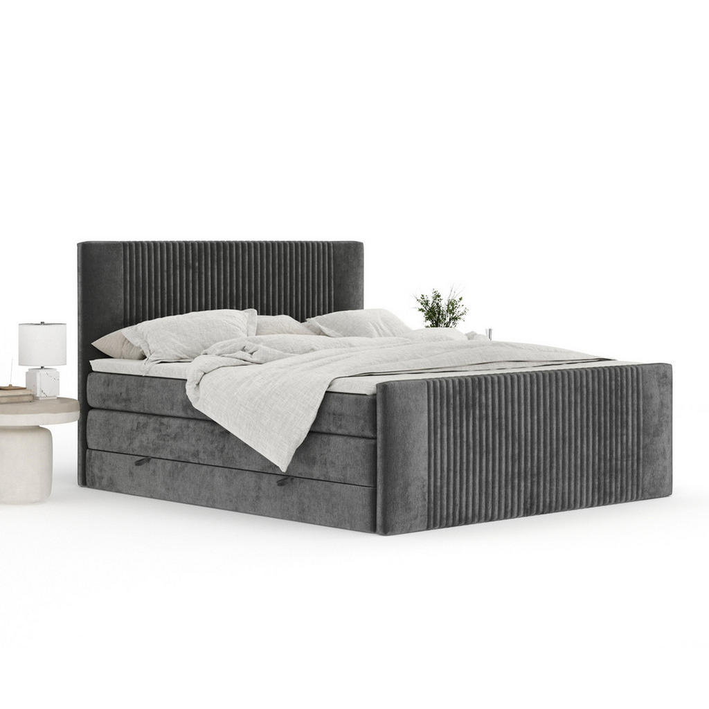 Thumbnail - Maison de Reve Boxspringbett, Anthrazit, Textil, Buche, Kiefer, H3 + H4, 7-Zonen, Höhe ca. 40 cm, 180x200 cm, Handmade i...