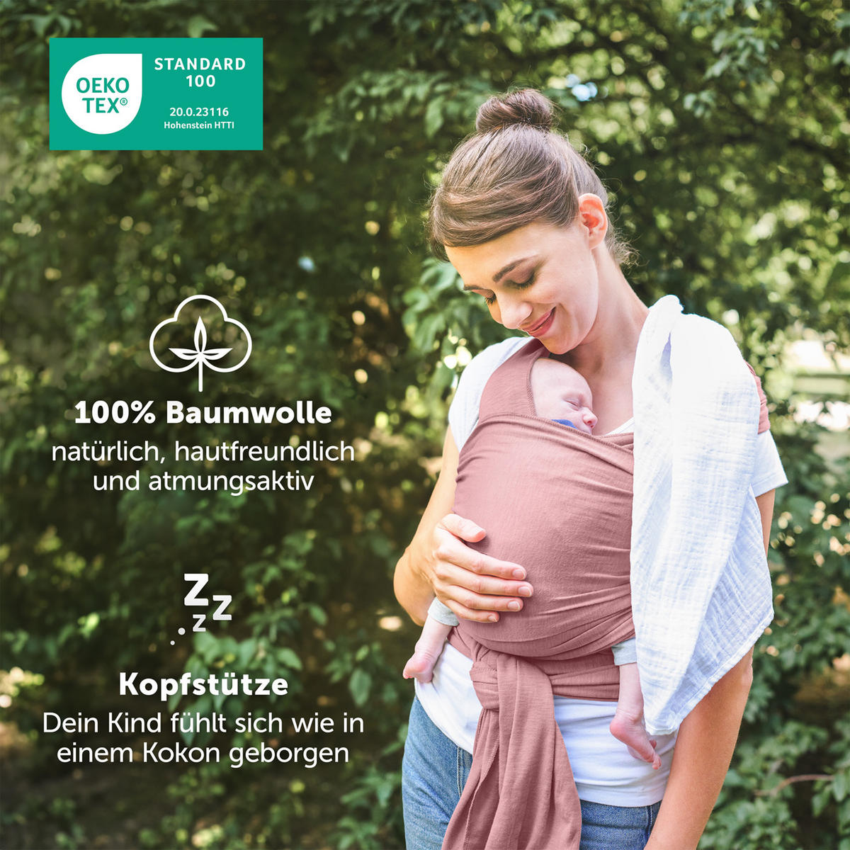 BABYTRAGEN für Neugeborene bis 15 kg - 100% Baumwolle (Ohne Elasthan) - Rosa - Rosa, Textil (60/5.1cm) - Laleni