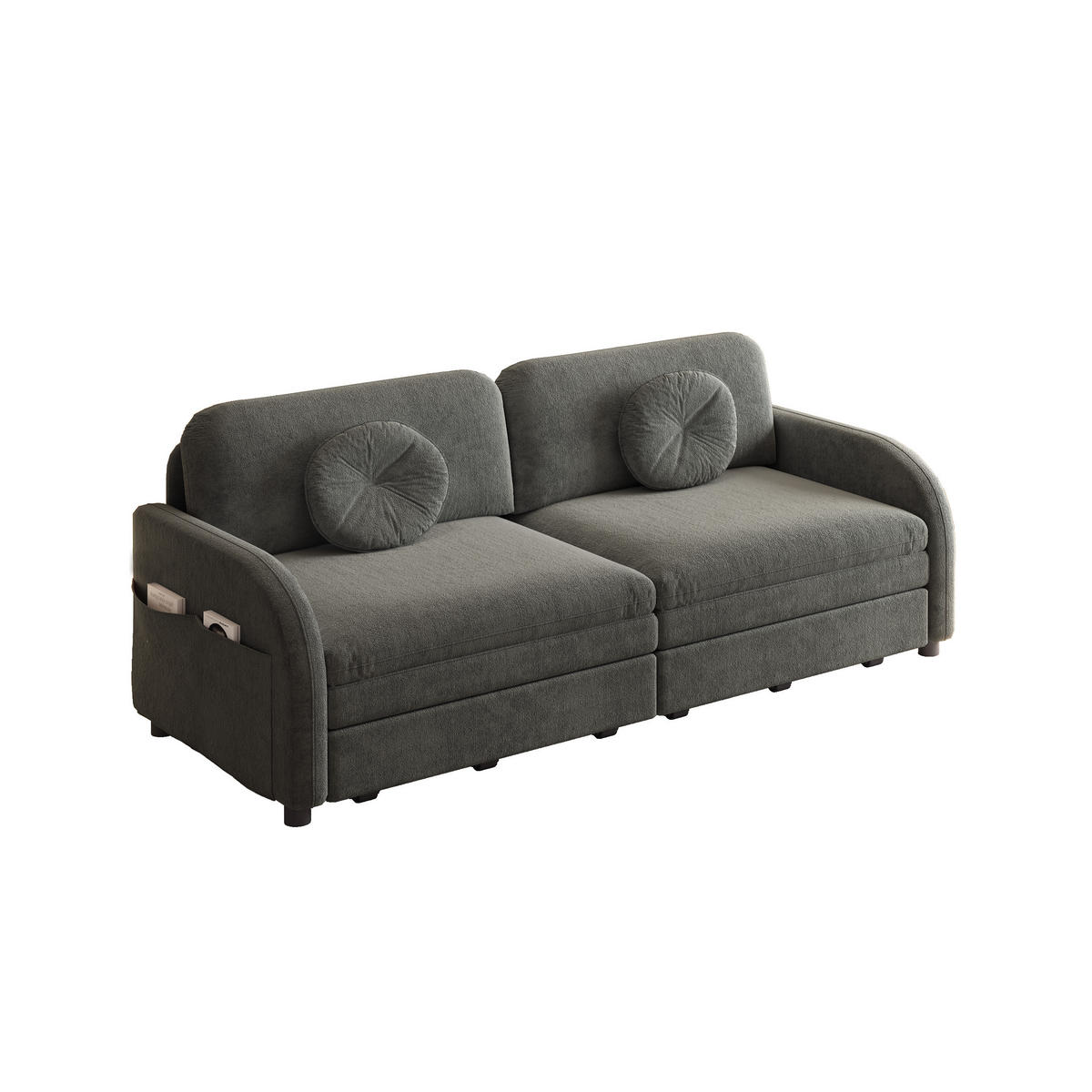 SCHLAFSOFA 166/84/90 cm Grau Chenille mit losen Kissen und Stautaschen an beiden Seiten - Grau, Textil (84/90/166cm) - Oxeza